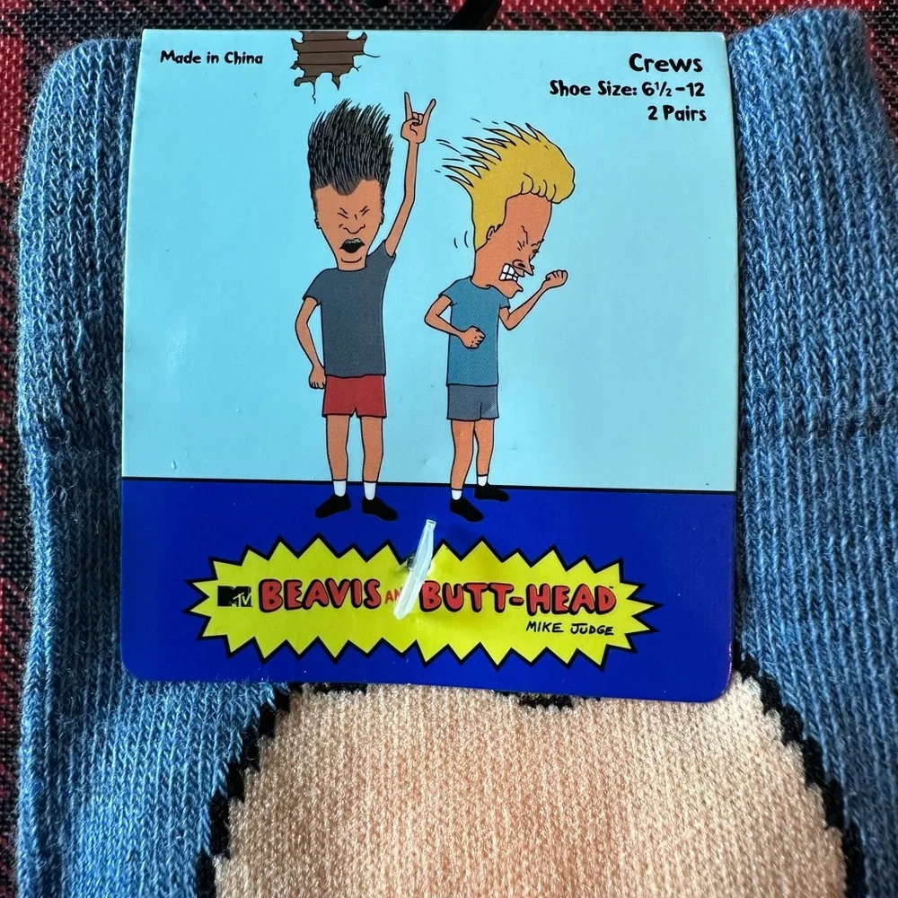 2 pairs Beavis and Butt Head crew socks